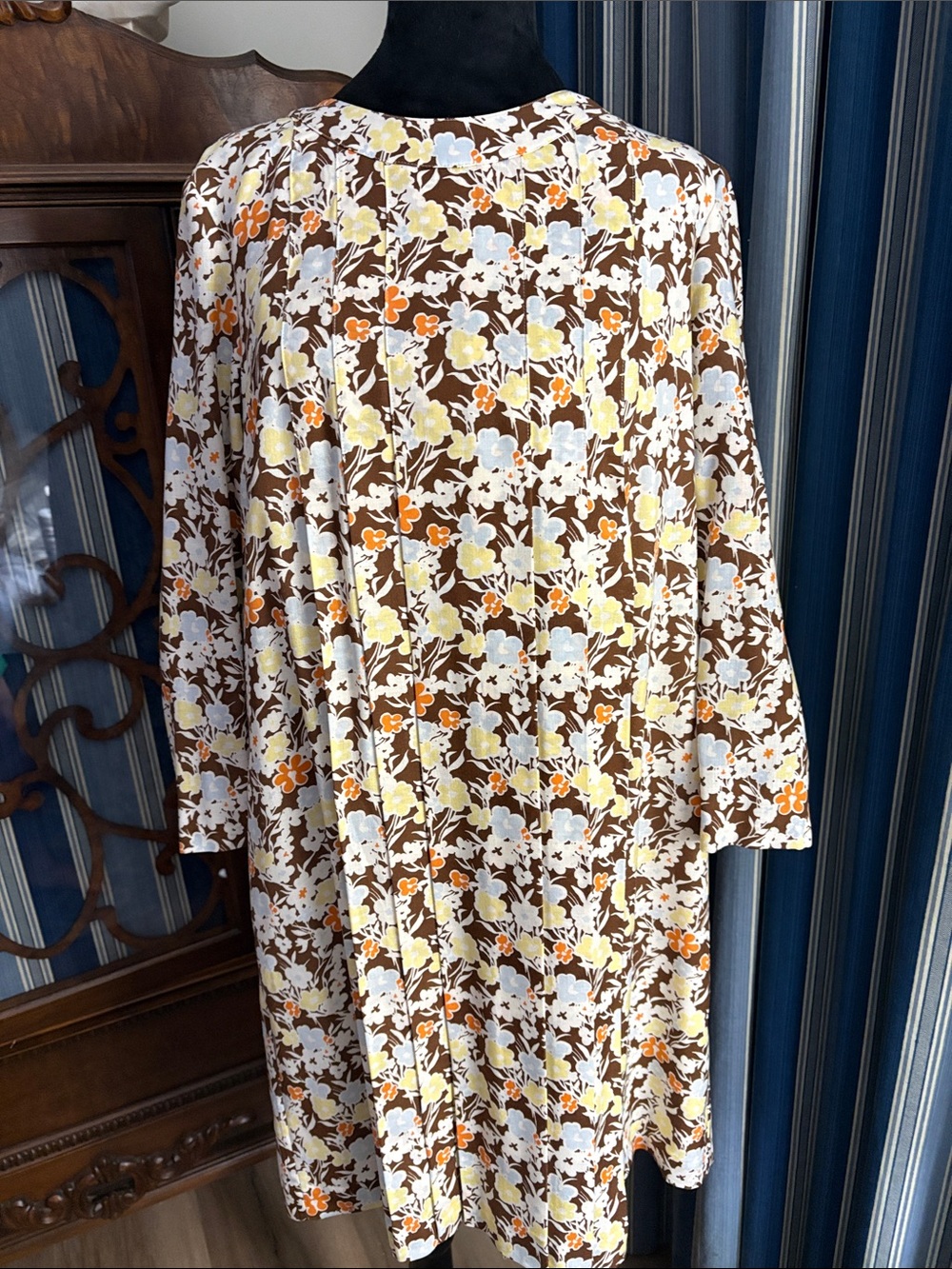 Tory Burch Brown Floral Long Sleeve A-Line Dress